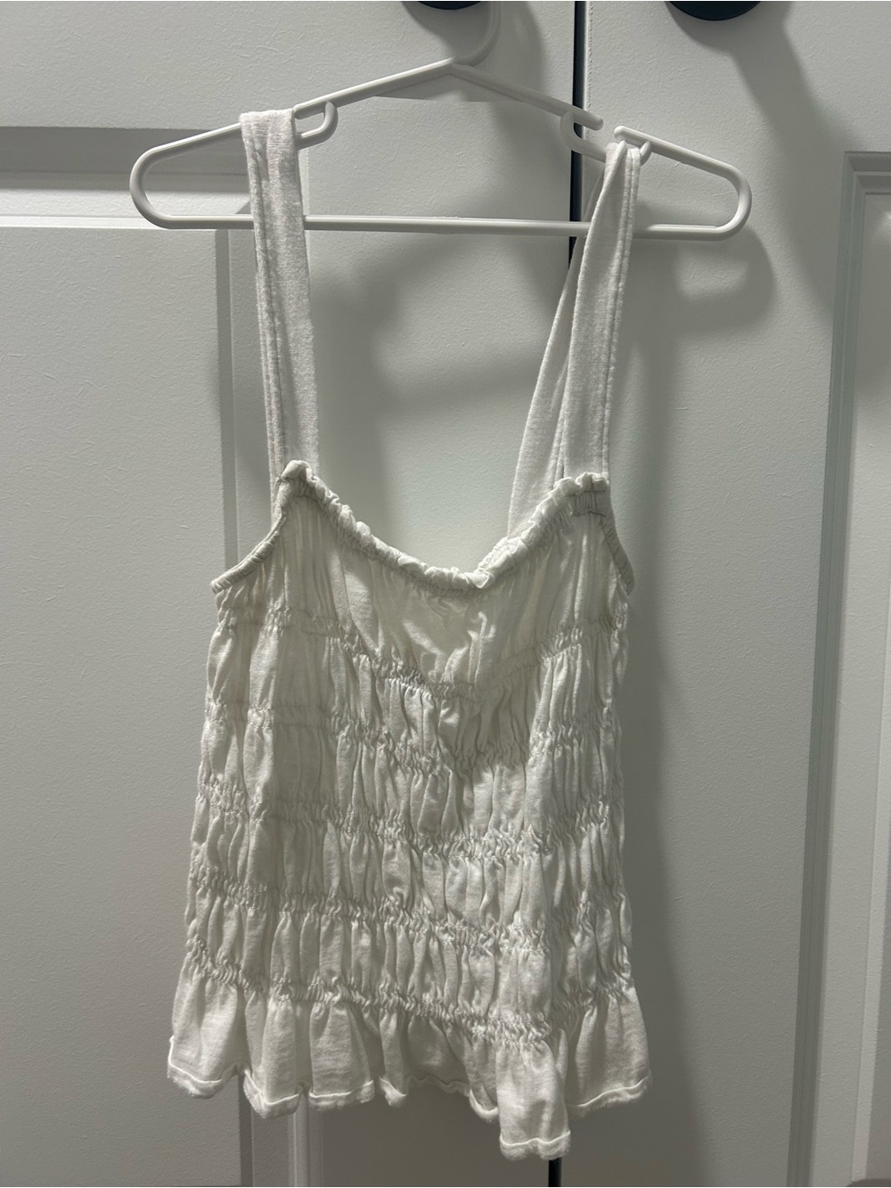Universal Thread Cream Smocked Tank with Ruffle Trim